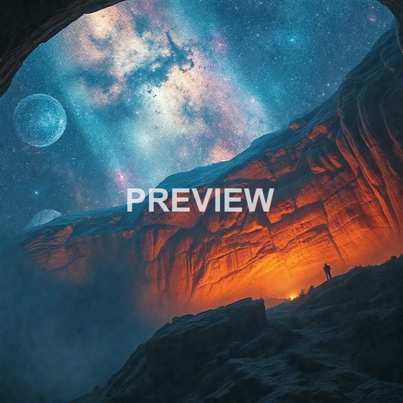A person standing in a canyon at night with a stunning view of the starry sky, including planets and the Milky Way, illuminating the red rock formations.